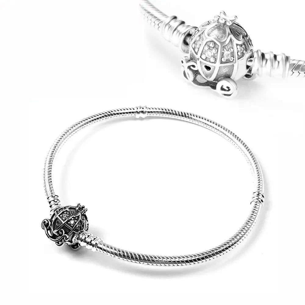 For Women 925 Sterling Silver Moments Heart Closure Bracelet Classic Snake Chain Jewelry Gift Fit Original Charm DIY