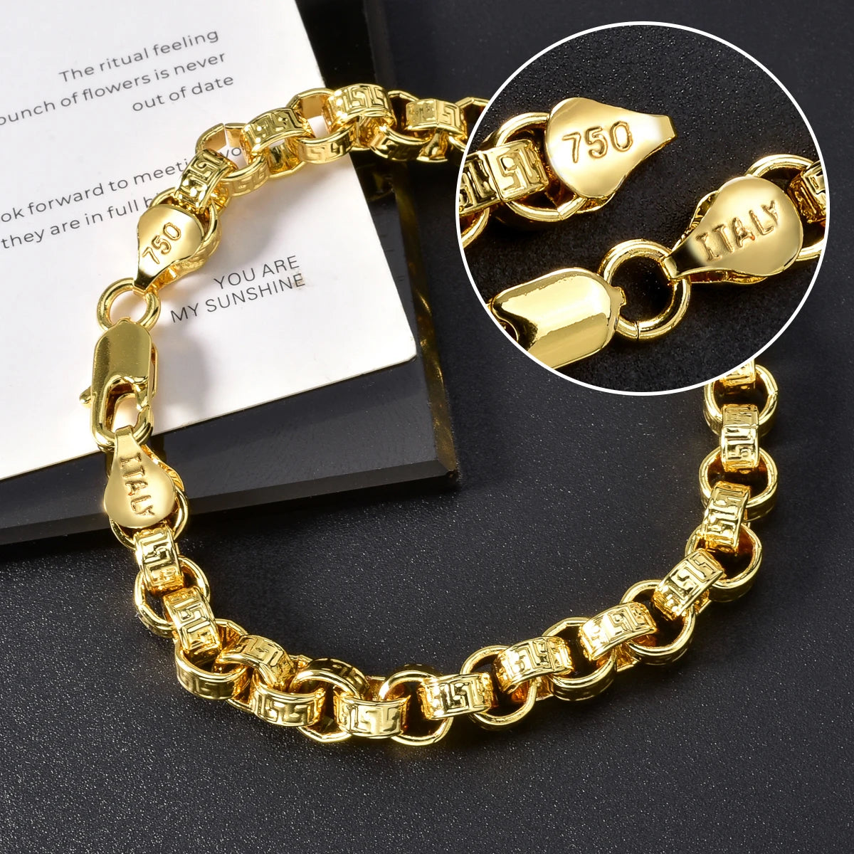 18k Gold Plated Italy 750 Copper Braided Bracelet Hip-Hop Men Women
