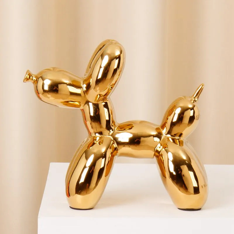 Ceramic Plating Balloon Dog Figurines Animal Statue Handmade Sculpture Modern Desk Decor