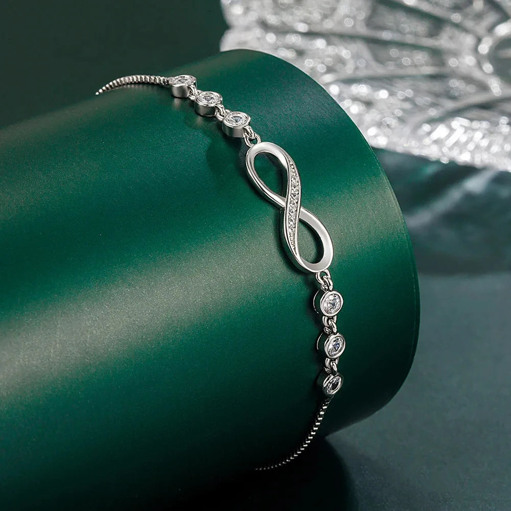 Pretty Crystal Bracelet 925 Sterling Silver Women Valentine's Day Gift