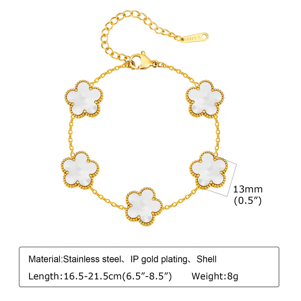 Cubic Zirconia Floral Bracelet for Women18k Gold Plated Link Statement Jewelry