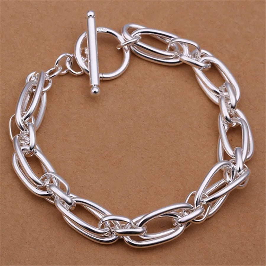 Square Solid Chain Bracelet 925 Sterling Silver Men Women Party Fashion Gift
