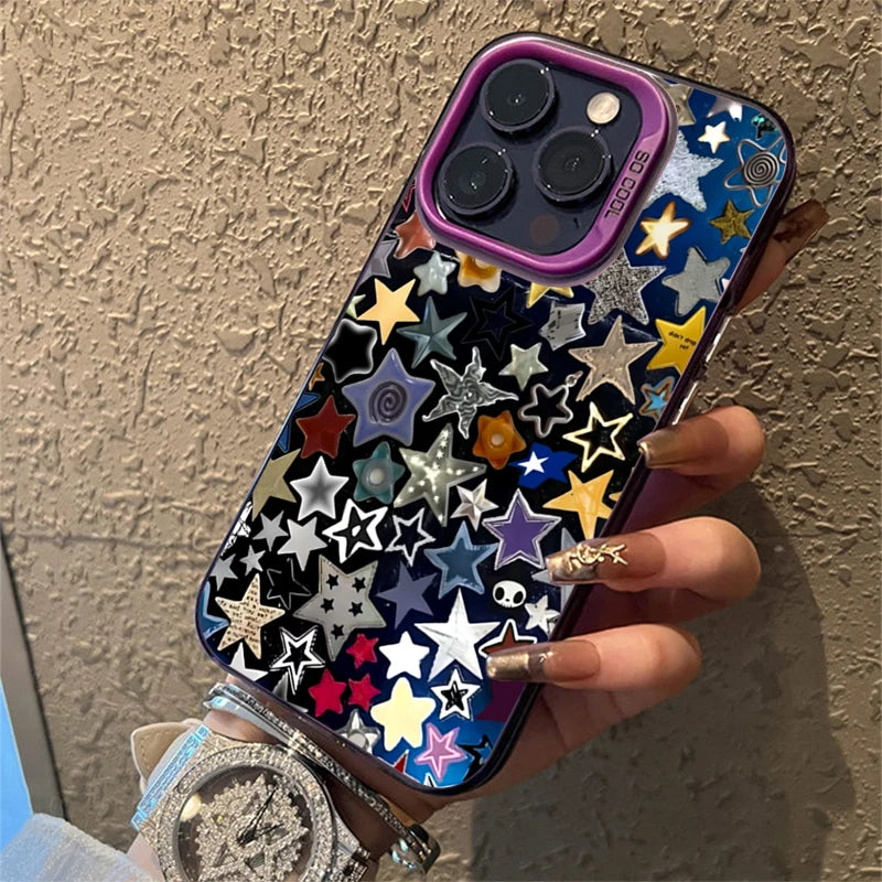 Colourful Star Matte Laser Case for iPhone 16 15 14 13 12 Pro Max