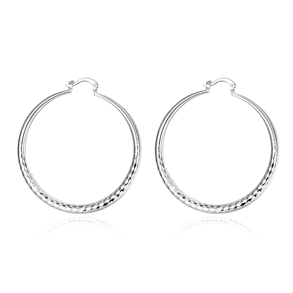 925 Sterling Silver 5cm Circle Hoop Earrings Women Fashion Wedding Holiday
