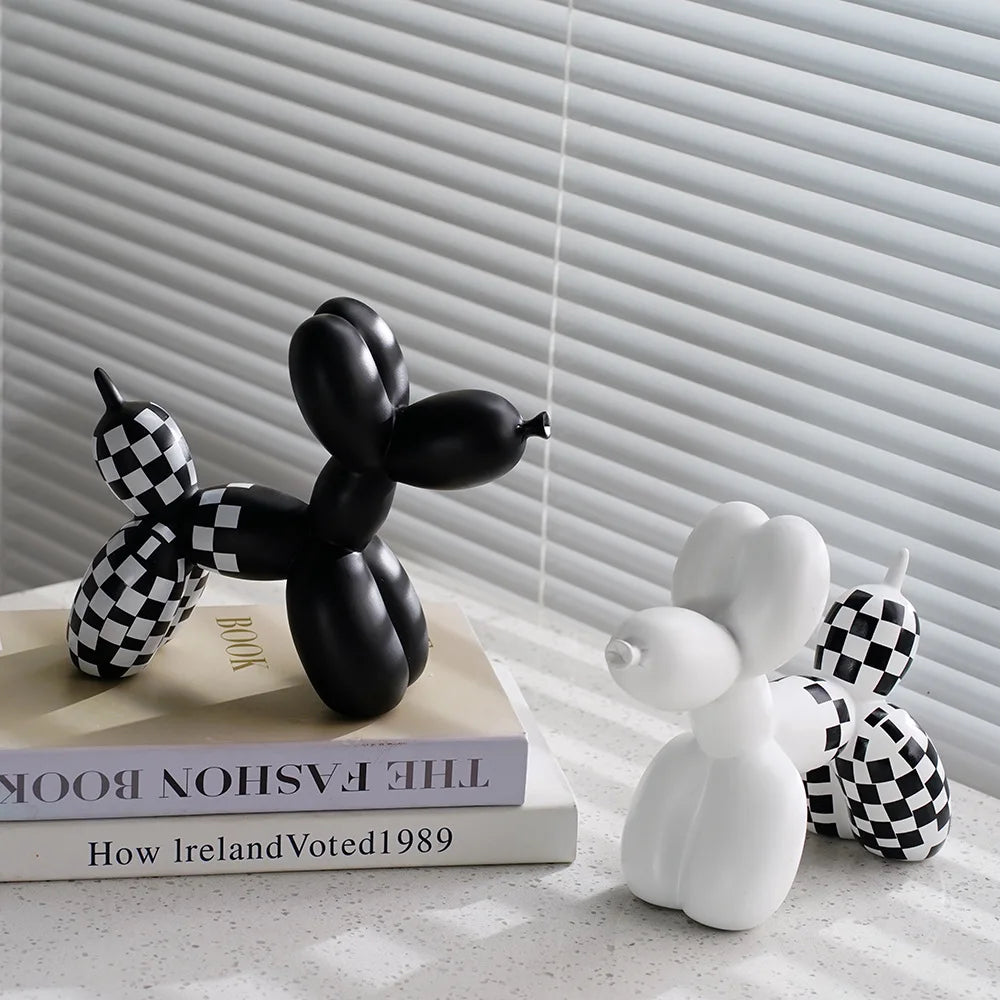 Plaid Balloon Dog Ornament Light Luxury Tabletop Shelf Living Room Home Office Decor