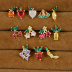 12 Styles Crystal Zircon Mini Fruit Stud Earrings Stainless Steel