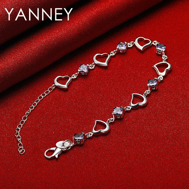 925 Sterling Silver 8-inch Purple Zircon Bracelet Women Luxury Jewellery Gift