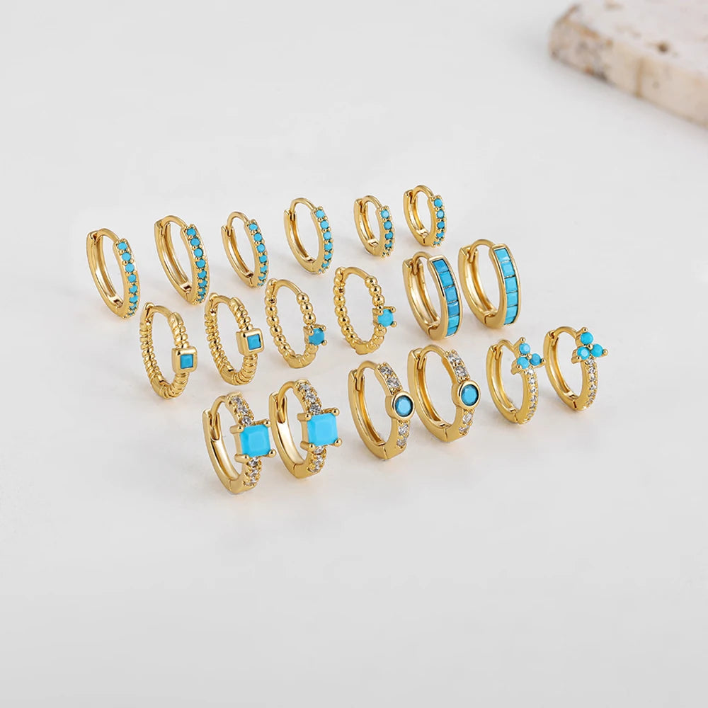 Fashion Crystal Zirconia Small Hoop Earring Geometric Circle Green