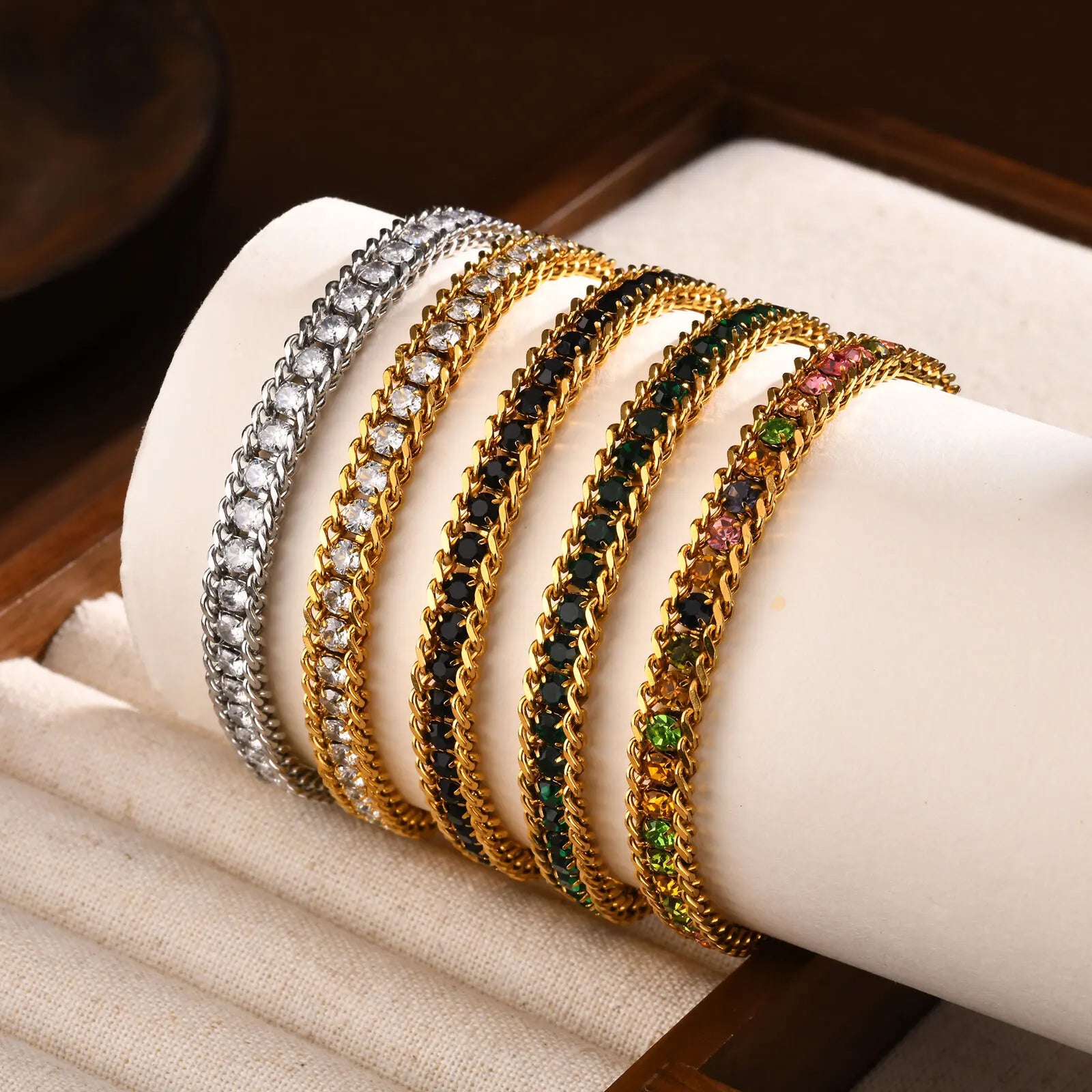 Stainless Steel Tennis Bracelets for Women, Iced Out 5A Cubic Zirconia Stones Charm Bracelets, Ladies Bridal Wedding Jewelry