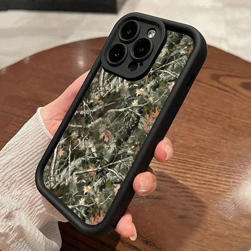 Forest Camouflage Pattern Simple Silicone Cover Case For iPhone 17 16 e 15 14 13 12 Mini 11 Pro XS Max 7 8 Plus Thickened Cover