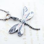 Pink Dragonfly Charm Necklace 925 Sterling Silver Filigree Jewellery Gift
