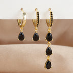 3PCS Stainless Steel Zircon Water Drop Hoop Earrings 18K Gold Heart