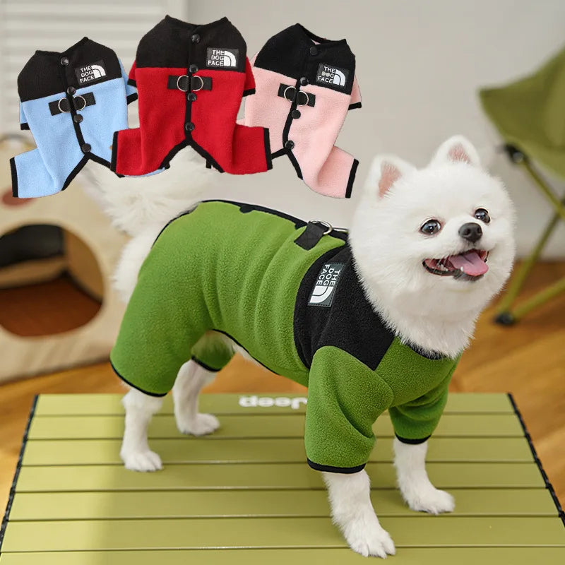 Winter Pet Clothes Leash Hook Fleece Dog Cat Pajamas Warm Cold Weather Walk