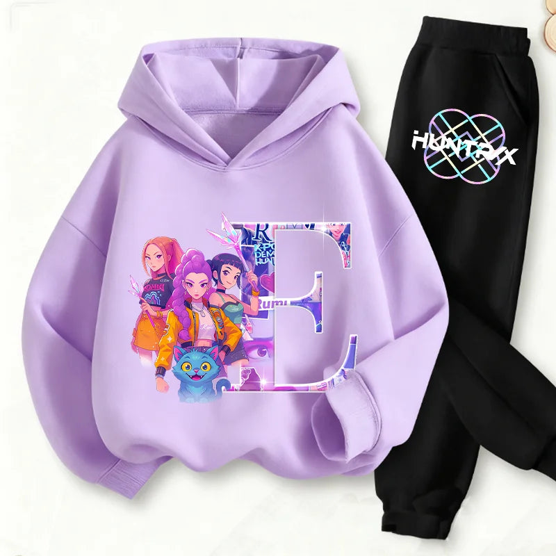 Kids Kpop Demon Hunters Anime Huntrix Sweatshirt & Pants Fashion Tracksuit
