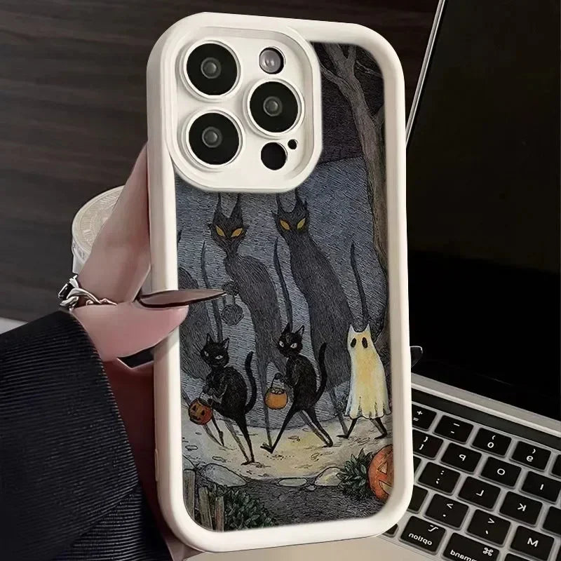 Ghost Cat Silicone Case for iPhone 16 15 14 13 12 11 Pro Max XR 7 8 Plus