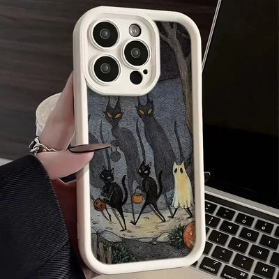 Ghost Cat Silicone Case for iPhone 16 15 14 13 12 11 Pro Max XR 7 8 Plus