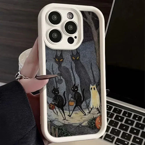 Ghost Cat Silicone Case for iPhone 16 15 14 13 12 11 Pro Max XR 7 8 Plus