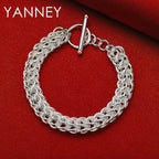 925 Sterling Silver 8-inch Braided Bracelet Men Women Wedding Jewellery Gift