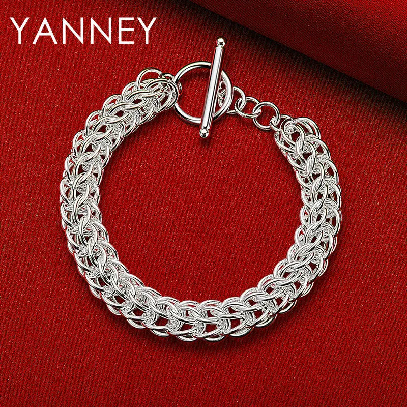 925 Sterling Silver 8-inch Braided Bracelet Men Women Wedding Jewellery Gift