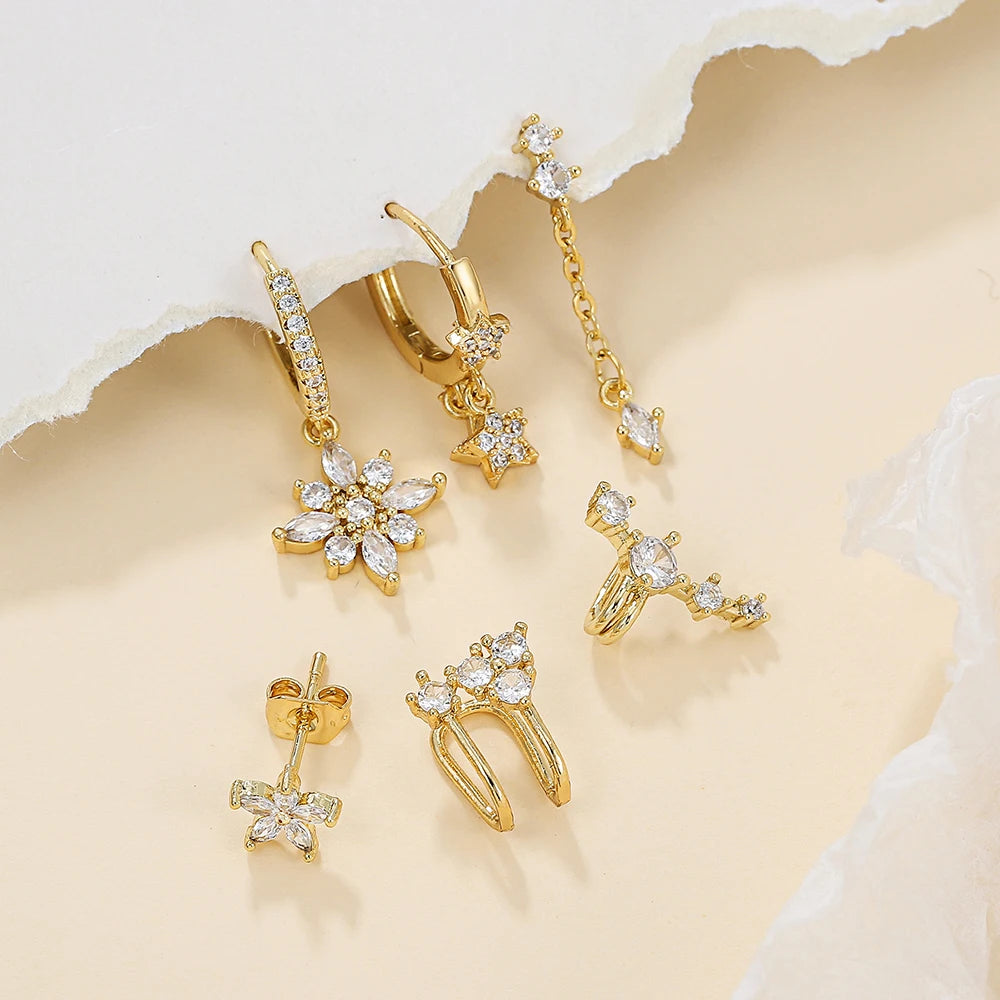 2PCS Gold Colour Star Dangle Earrings Luxury Star Pendientes y2k Jewelry