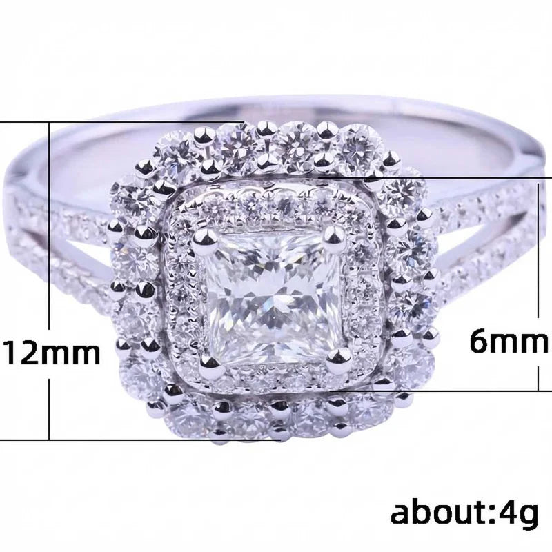 925 Sterling Silver Fashion Square Flashing Ring Geometric Luxury Inlaid AAA Cubic Zirconia