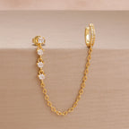 1PC Simple Stainless Steel Gold Colour Chain Tassel Zircon Stud