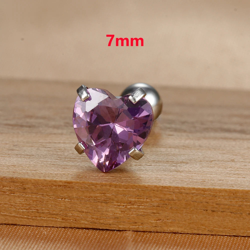 1PC Fashion Zircon Heart Helix Tragus Piercing Stud Earrings Steel