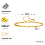 Gold Plated Link Bracelet for Women, Stainless Steel Stackable Chain Wristband, Adjustable Waterproof Jewelry
