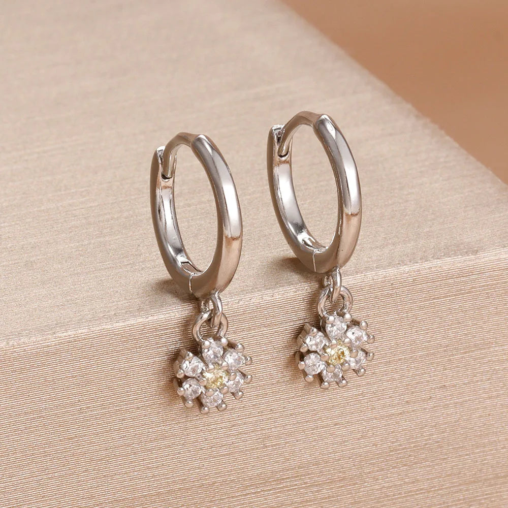 Exquisite Colourful Crystal Flower Hoop Earrings Stainless Steel