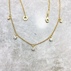 Gold Link Chain Necklace White Stones 925 Sterling Silver Trendy Jewellery