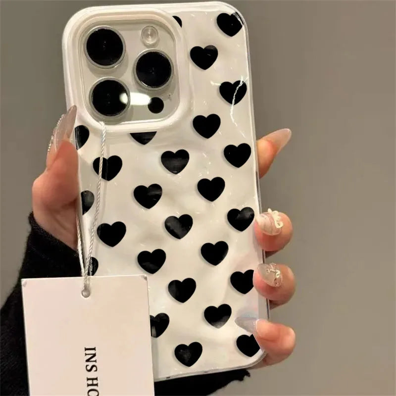 Pink Heart Texture Case for iPhone 17 16 15 14 13 12 11 Pro Max Plus Colour