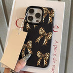 Brown Leopard Bow Lychee Case for iPhone 17 16 15 14 13 Pro Max
