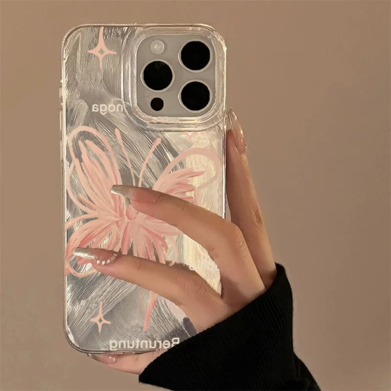 Pink Butterfly Laser Case for iPhone 16 15 14 13 12 11 Pro Max Plus XR XS