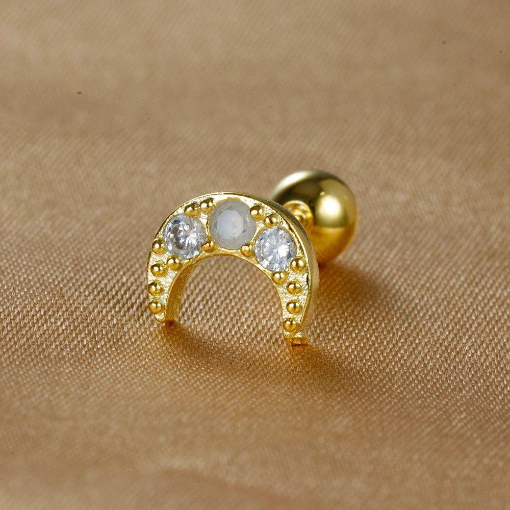 1pc Stainless Steel Moon Cross Stud Tiny Zirconia Rook Tragus Helix Piercing