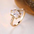 Delicate Female Oval Stone White Zircon Wedding Bands Antique Gold Color Promise Engagement Rings For Women Mothers Day Jewelry