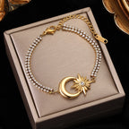 Hexagram Moon Charm Stainless Steel Bracelet Zircon Crystal Jewellery