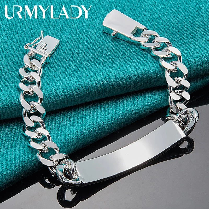 10mm Men's Geometric Chain Bracelet 925 Sterling Silver Noble Fashion Gift