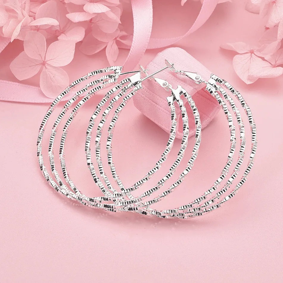 925 Sterling Silver Heart & Round Hoop Earrings Women Charm Party Jewellery