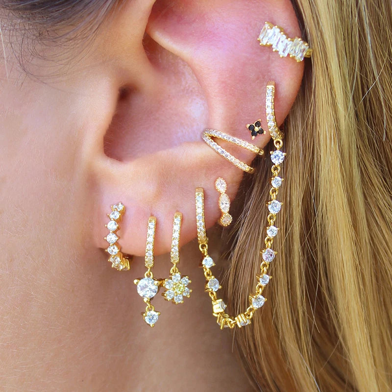 New Design Stainless Steel Zirconia Hoop Earrings Gold Colour Pendant