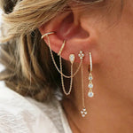 Stainless Steel Gold Colour Chain Dangle Drop Earrings Clip Earring