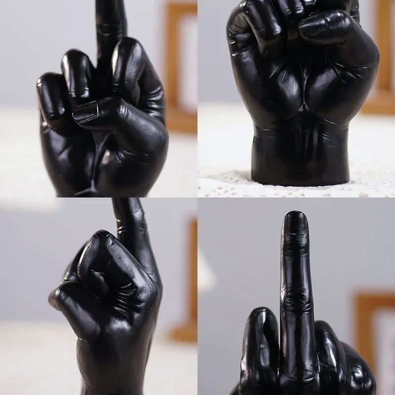 Black Gold Middle Finger Hand Gesture Figurine Pop Modern Art Decoration Accessories