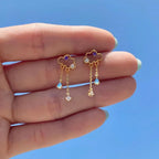 New Stainless Steel Zirconia Hoop Earring Cloud Star Moon Chain Pendant