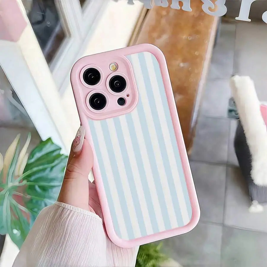 Blue Stripe Pattern Case for iPhone 17 16 15 14 13 12 11 Pro Max 17 Air Mini