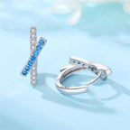 925 Sterling Silver Blue White Cross Versatile Hoop Earrings Birthday Gift