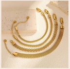 Mesh Link Chain Stainless Steel Bracelet for Women, 3mm/4mm/6mm Gold Plated Italian Chain Wristband Gift Jewelry, Non Tarnis