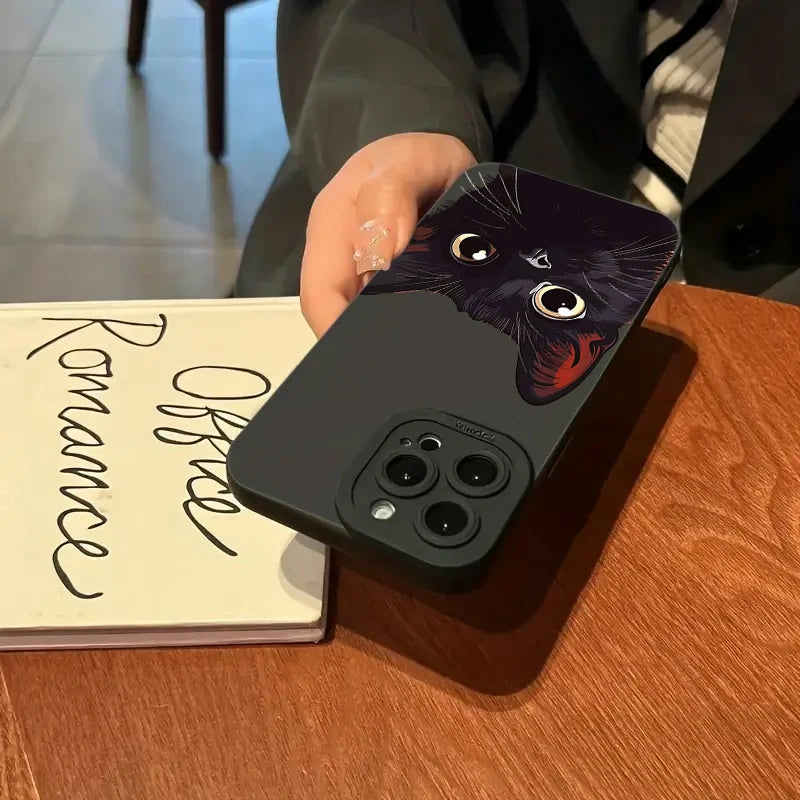 Cute Black Cat Silicone Case for iPhone 17 16 15 14 13 12 Pro Max