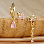 3PCS Green Zircon Flower Hoop Earrings Set Stainless Steel Luxury