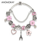 Romantic Pink Heart Charm Bracelet Fine Crystal DIY Bead Bangle Gift