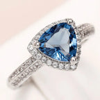 925 Sterling Silver Luxury Dark Blue Zircon Triangle Ring Fashion Classic Engagement Anniversary Gift