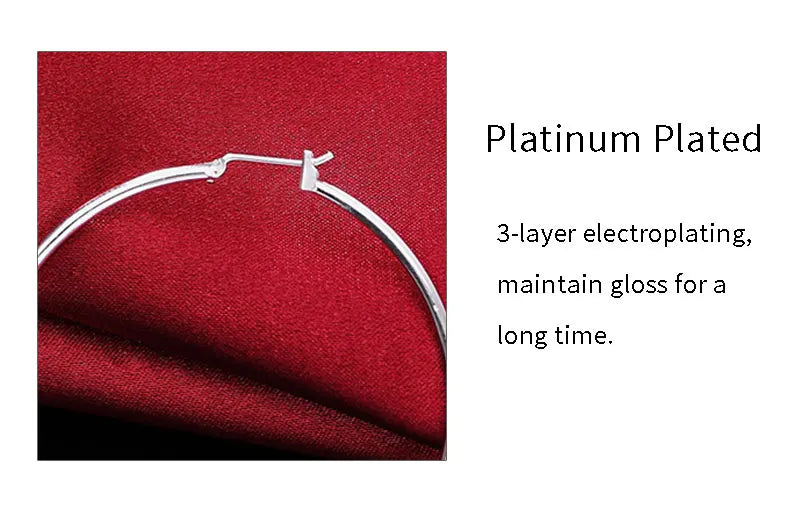 925 Sterling Silver 50mm Simple Circle Earrings Women Engagement Hip Hop Gift